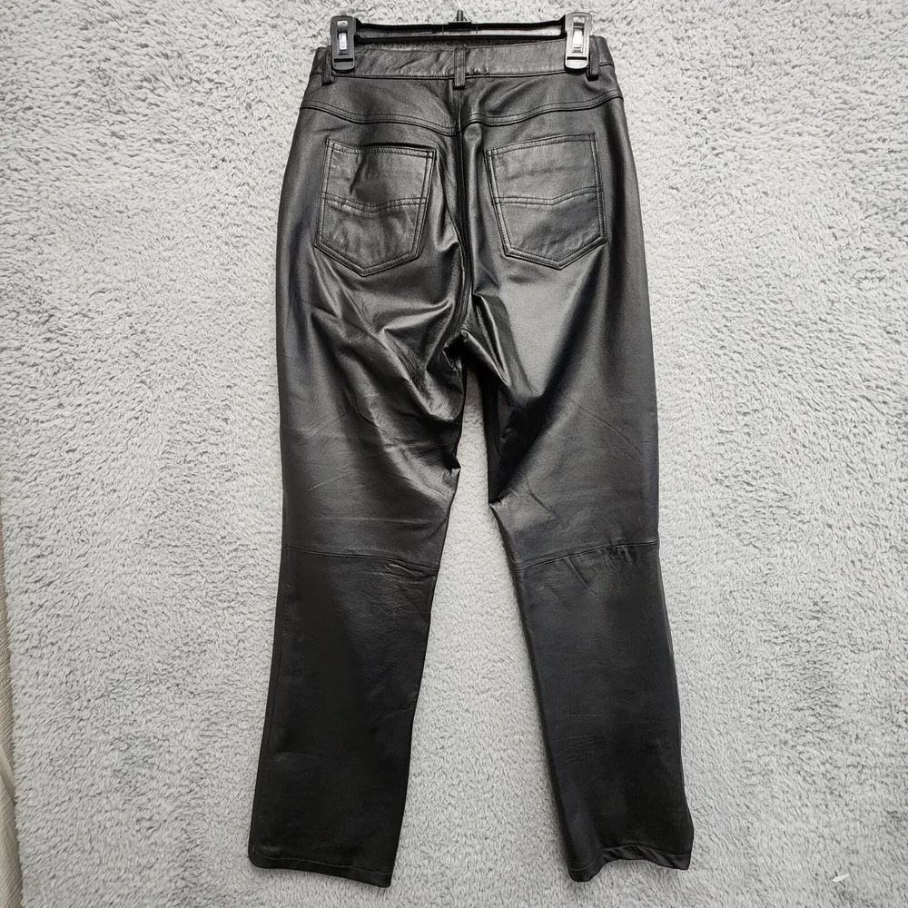 Womens Leather Pants Sz 8 (26x28) Black Lined Quiet Luxury Euro Chic Moto Biker‎